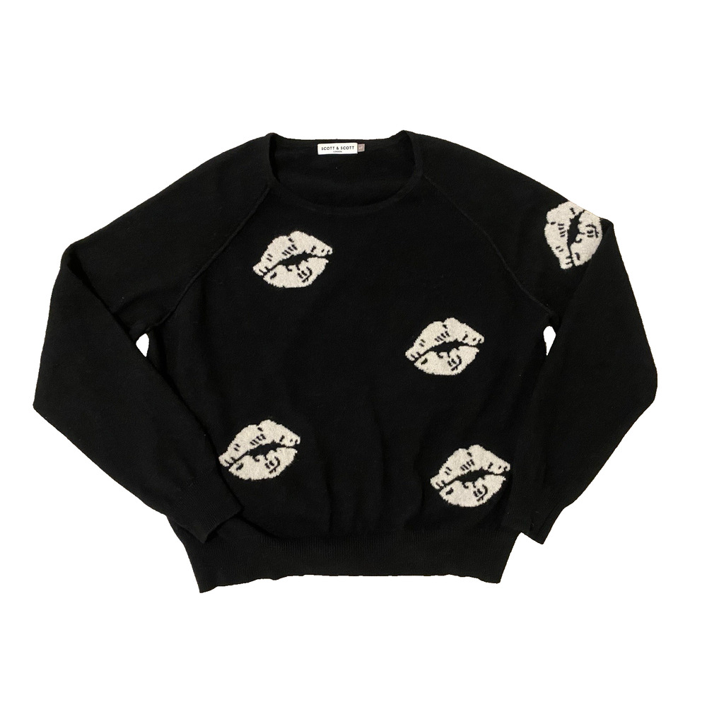 Scott & Scott London Cashmere Lips‎ Sweater L Black Luxury Cozy Preppy